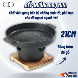 Bếp Nướng Cồn Mini Không Khói BBQ Phong Cách Nhật Bếp Nướng Đa Năng Tặng Kèm Đế Gỗ Cho Mọi Nhà