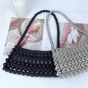 New retro pearl chain hand-woven beaded bag niche design simple and portable suitable for shopping