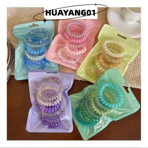 HUAYANG01 [HOT FASHION] เชือกรัดผมสีลูกกวาด6ชิ้นสำหรับผู้หญิงสายรัดผมแบบยืดหยุ่นสำหรับฤดูร้อนยางรัดผมแบบเกลียวเคลือบยางรัดผม