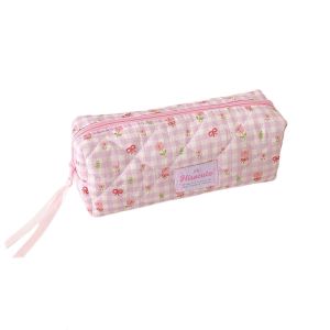 HUNIU Storage Y2k Flower Pencil Case Bow Quilted Pencil Pouch Large Capacity Cloth Stationery Bag Makeup Cosmetic Storage Stationery Korean Style Pen Bag Stationery Holder