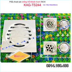 Thoát sàn Inox Pro KAG-TS244 KT 15x15 cm D90/114 Floor drain HOA Tròn chống hôi tốt thoát nước nhanh dễ vệ sinh sử dụng siêu bền hàng sales