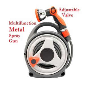 🇸🇬11.5m Mini Car Garden Water Hose Reel Set with 𝗗𝘂𝗿𝗮𝗯𝗹𝗲 𝗠𝗲𝘁𝗮𝗹 Multi-function Sprayer for Gardening/HDB MSCP Car/Bike/Van Wash