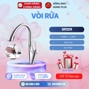 Vòi rửa bát Eurogold EUF222TR chất liệu đồng bóng gương vòi dây rút 1 nóng 1 lạnh hoàn thiện mạ crom