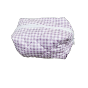 FXUP Large Capacity Makeup Bag Checkered Cotton Quilted Skincare Pouch Portable with Zipper Cosmetic Storage Bag Outdoor