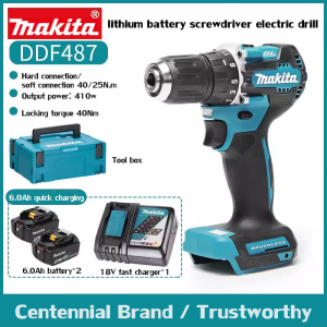 (Free replacement) Makita DDF487 Cordless Electric Drill electric screwdriver Impact Drill Cordless Electric Screwdriver Attach 2 sections 18V battery Brushless