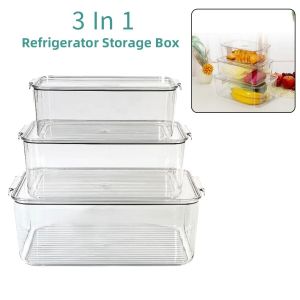 3-in-1 Food Storage Container with Lid Refrigerator Freezer Organizer Box for Meat Fruits Vegetables Fresh Keeping Kitchen Storage