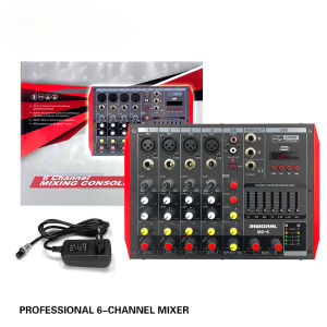 6 Channel Audio Mixer USB Bluetooth +48V Echo Effect 7 Band Stereo Graphic EQ Disk Playback Audio Interface Portable DJ Mixing Console for Karaoke Studio Recording
