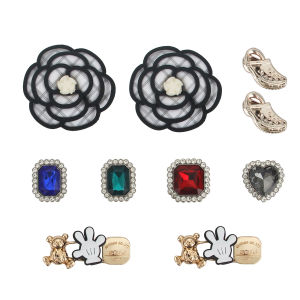 12Pcs/Set Shoes Charms Shoes DIY Accessories Removable Crystal Camellia Flower 3D Shoes Buckle for Hole Rubber Clogs