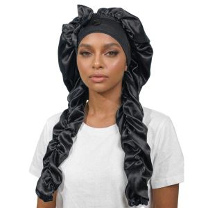 INVADER Long Curling Ribbons Sleep Bonnet Satin Material Non-Slip Design Heatless Curl Bonnet Comfortable Soft Fabric No Heat Curling Bonnet For Sleeping