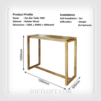 Softloft 100% Solid Wood Zen Bar Tall Table Rectangular Island Room Wooden Desk For Dining Cafe Coffee Scandinavian Design Meja Tinggi Table Only