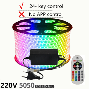 Seville LED Strip Light Waterproof 220V RGB Remote control SMD 5050 Tape  flexible lights Outdoor room decoration Lamp For Home Stair Hallways Kitchen living room outdoor garage With EU plug