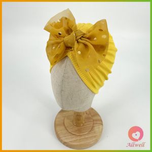 AW หมวกบีนนี่ผ้าโพกหัวประดับโบว์ หมวกเด็กแรกเกิดโบว์ใหญ่ น่ารักเกินปุยมุย baby hat