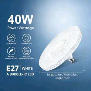 40W 6500K White LED Energy-Saving UFO Ceiling Light Crystal Chandelier Household E27 Energy-Saving Light Bulb