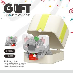 BETTIE Blok Bangunan Kotak Hadiah Hewan Lucu Blok Bangunan Anak-anak DIY Blok Bangunan Kotak Hewan