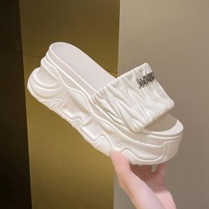 Fashion Metal decoration Chunky Platform Sandals Women Summer 8CM Wedge High Heels Sandals Woman Bottom Slides Beach Slippers