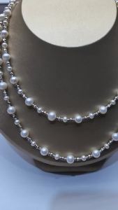 925 Silver 85cm Long Freshwater Pearl Necklace Layering Sweater Chain Light Luxury Minimalist Jewelry Gift
