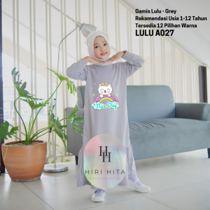 Hirihita Lulu A027 Baju Gamis Lulu Anak Perempuan Sablon Rainbow Cat 12 Warna 1-12 Tahun