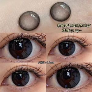 Mrs.H 2Pcs Black Brown Gray Color soft Lenses Natural Big Eye Contact Lens With Power 0.00-8.00  Annual One Year Usage 14.2mm-14.5mm