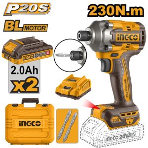 INGCO 20V BRUSHLESS IMPACT DRIVER 230NM W/2 X 20V 2.0AH & CHARGER CIRLI2023