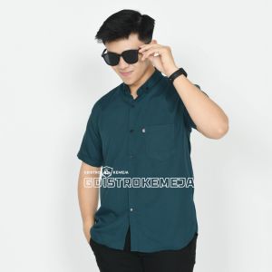 Kemeja cowok dewasa lengan pendek premium warna sage green Baju lebaran 2026 outfit pria keren kekinian