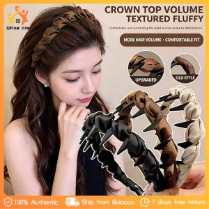 Retro Women Toothed Anti-Slip High Crown Ruffled Headband Women Wrapped Hairband Fluffy Revealing Hair Volume Hair Accessories