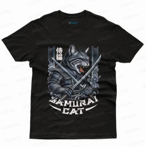 Kaos Distro Samurai Grey Cat tampilan 3D bahan adem nyaman katun combed bawara