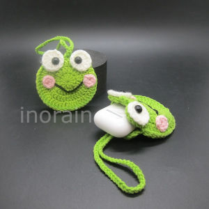 Handmade Crochet Keroppi Green Frog Bluetooth Earpiece Earbuds Storage Pouch Accessories Carrying Pouch Bag Swing Carrying