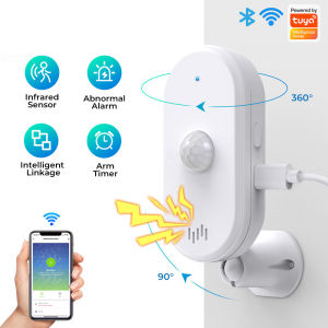 SMATRUL Tuya/ Smart Life WiFi Pir Motion Sensor Usb sistem keselamatan rumah pengesan penggera App kawalan jauh masa membekalkan senjata kepada pergerakan badan manusia pengesan inframerah penggera bunyi dan cahaya pengesan Usb kawalan jauh masa lengan p