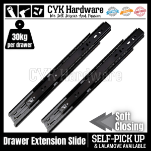ReadyStock Cabinet Heavy Duty Soft Closing Ball Bearing Extension Drawer Slide 12"-24" ( 45mm )(2Batang / Set )( Black )