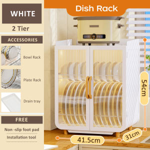 Veckle【2025 New】 Upgrade 2/3Layers Kitchen Cabinet Dish Rack With Cover Dust-proof Insect-proof Dish Storage Cabinet Kitchen Rack