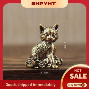 SHPYHT✨ 1Pcs Cute Desk Decor Brass Rose Cat Statue Tea Pet Sculpture For Office Home Valentines Day Gift For Women And Cat Lovers