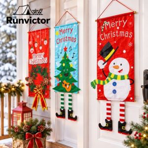 Runvictor Christmas Porch Sign Door Banner Outdoor Hanging Santa Snowman Non Woven Fabric Xmas Decor