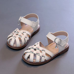 Dép rọ cho bé gái sz 23-34 da Pu siêu mềm họa tiết hoa thêu vintage Sandal bé gái 2-10 tuổi hàng Quảng Châu Cao Cấp