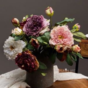 Hoa hồng mẫu đơn size lớn cao cấp phong cách Bắc Âu cành 50cm trang trí phòng cửa hàng studio decor homestay sự kiện hoa để bàn