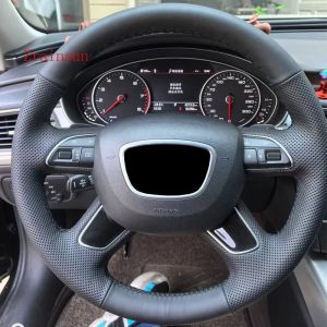 Kaly Zrainsun Custom Car Steering Wheel Cover For Audi A6L 2012 Year Perfomance Perforated Leather Hand Stiching Braid Sheath Parts 4P7H5