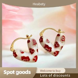 Heabety Fashion Trendy Red Heart Hoop Earrings For Women Girls Korean Elegant Love Dangle Earrings Jewelry Gift