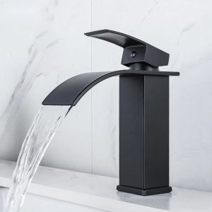 Bathroom Tap Grey Copper Waterfall Faucet Hot and Cold Black Household Bathroom Basin Faucet Black Water TapFast shipping