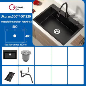 Stainless Steel Kitchen sink Modern Kitchen Sink Kran Set Bak Cuci Piring Stainless Hitam cuci piring Ketebalan 3.0mm