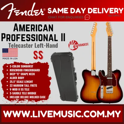 Fender American Professional II Left-Handed Telecaster Electric Guitar Rosewood Fretboard - 3-Tone Sunburst