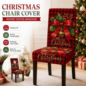 Christmas Chair Cover Stretch Thick Washable Dustproof Dining Room Seat Cover Christmas Decor