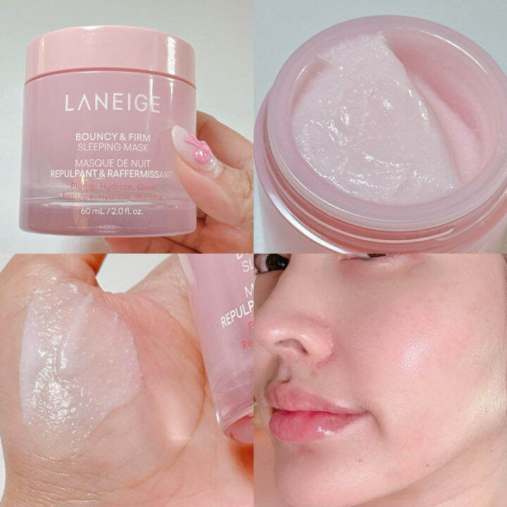 ใหม่ ลาเนจ มาคหน้าโกลว สีชมพู Laneige Bouncy And Firm Sleeping Mask 10 มล 25 มล ของแท้ของใหม่ 0334