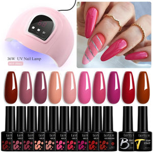 10Colors Gel Polish Set With 36W UV Lamp Dryer Manicure Kit Semi Permanent Soak Off Base Top Coat Nail Art UV Gel Set