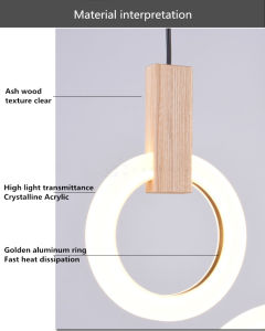 Modern LED stair chandelier lighting Nordic living room ceiling pendant lamps bedroom Acrylic rings fixtures Wood hanging lights