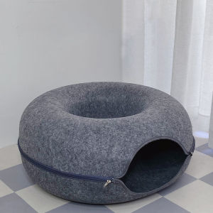 Pet Cat Round Felt Nest Donut Shape Mainan Kucing Terowong Tempat Tidur Cat House Felt Nest Removable Bed Interactive Play