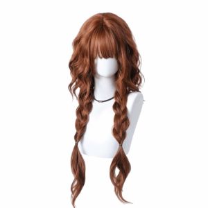 MAOMEI Phong cách Tóc giả xoăn chất liệu tổng hợp có mái. Màu cam nâu. Lượn sóng Tóc giả hóa trang Halloween Toàn bộ đầu Cosplay Tóc giả tết đôi dài Hàng ngày