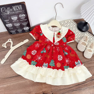 Váy đỏ noel cho bé gái in hình noel xinh xắnđầm bé gái đi chơi noel 8-30kg