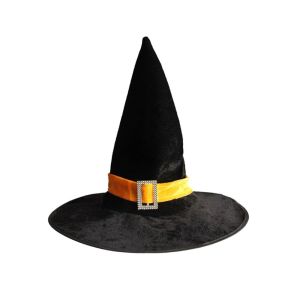 YOUSHI TOP Velvet Halloween Witch Wizard Hat Gilding Bending Angle Devil Cap Simple Satin Ribbon Halloween Hat Kids