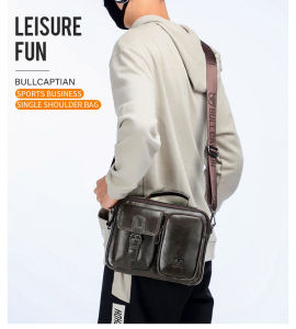 BULLCAPTAIN Man Shoulder Bag Messenger bag 100% Leather Bag for Casual Outdoor Crossbody Bag for Woman Cowhide Leather Bag