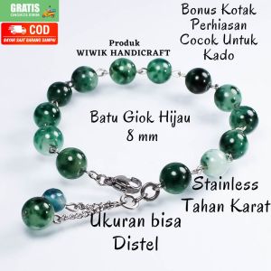 Gelang Tangan Wanita Stainless Tahan Karat Gelang Batu cewek 8 mm Hijau Emerald Kado Hadiah Terbaru