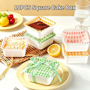 10pcs Disposable Retro Checkered Cake Box with Lid Mousse Pastry Cake Plastic Packing Box Takeaway Packaging Food Container Baking